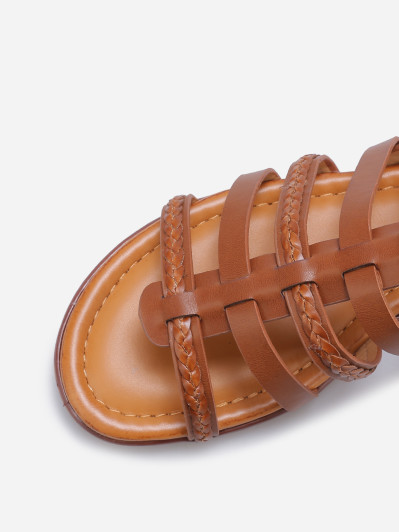 Sandales plates à brides tressées marrons