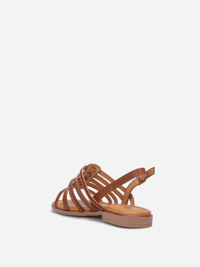 Sandales plates à brides tressées marrons