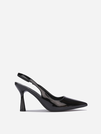 Escarpins vernis noirs à lanière et talon bobine