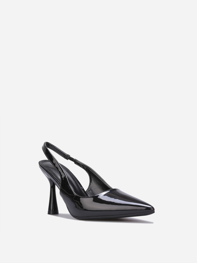 Escarpins vernis noirs à lanière et talon bobine