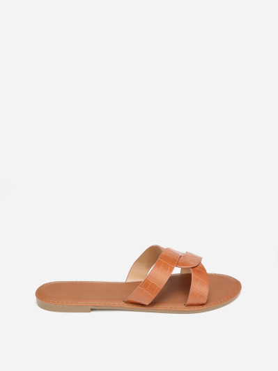 Mules camel en façon croco à brides croisées grandes tailles