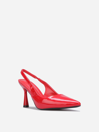 Escarpins vernis rouges à lanière et talon bobine