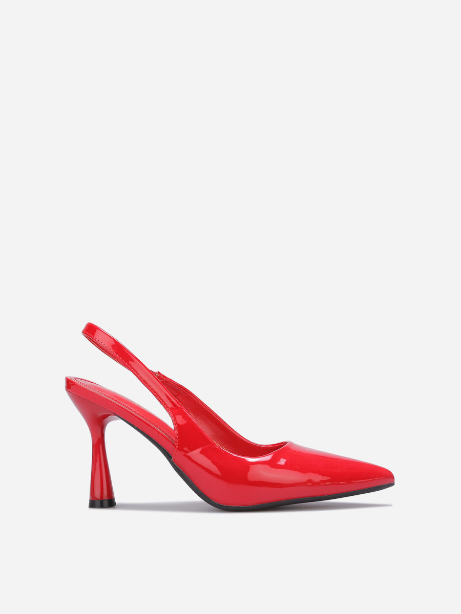 Escarpins vernis rouges à lanière et talon bobine