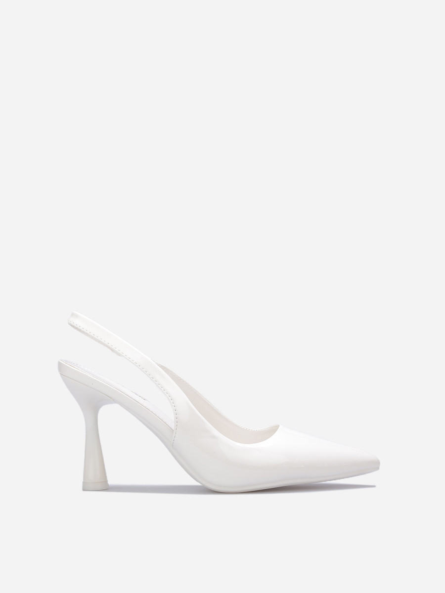 Escarpins vernis blancs à lanière et talon bobine