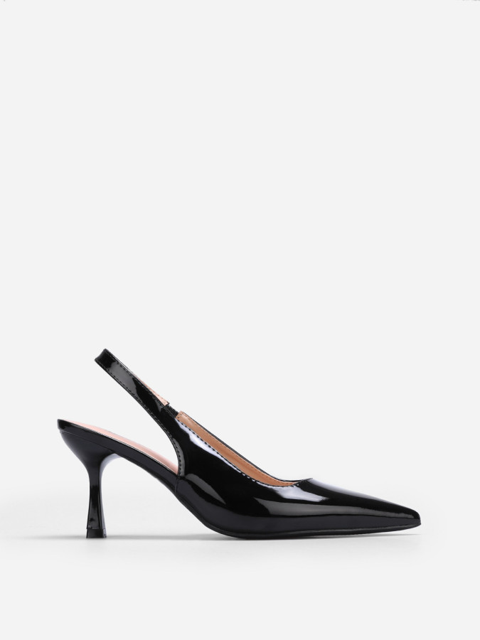 Slingback vernis noirs à talon bobine