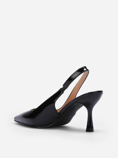 Slingback vernis noirs à talon bobine