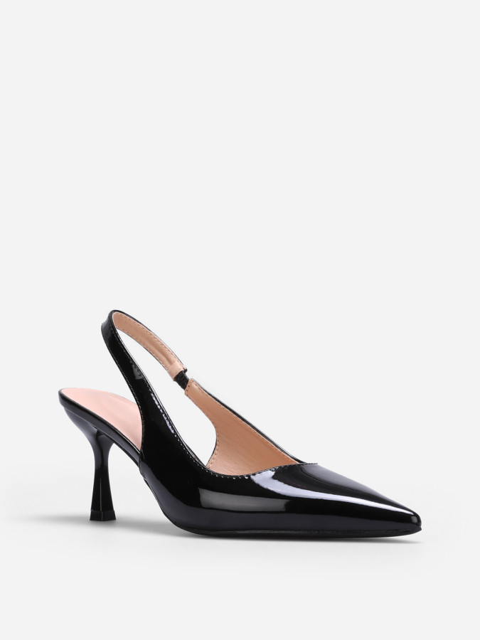 Slingback vernis noirs à talon bobine