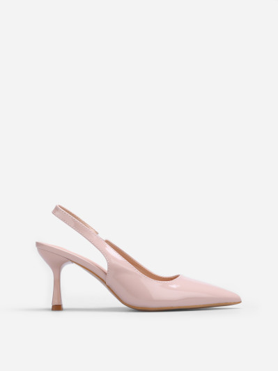 Slingback vernis beiges à talon bobine