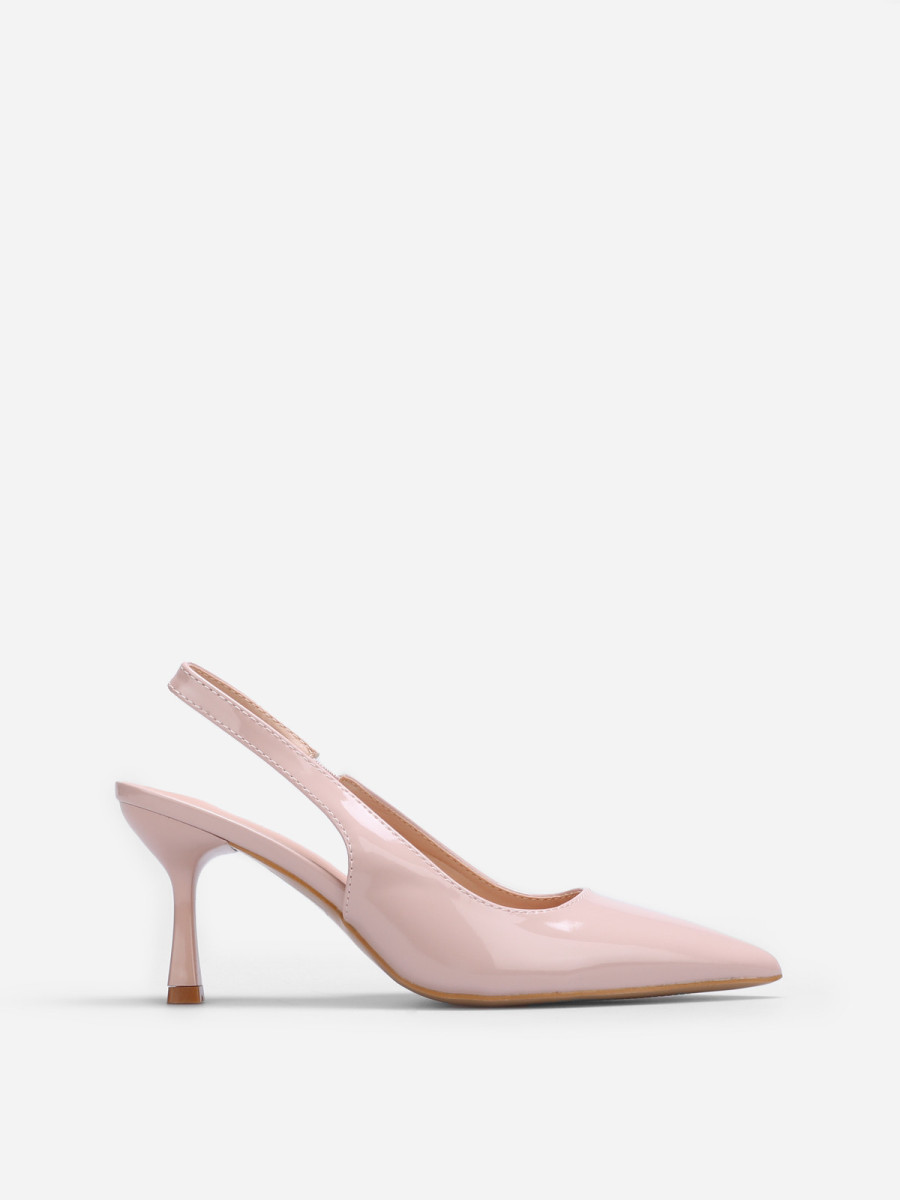 Slingback vernis beiges à talon bobine