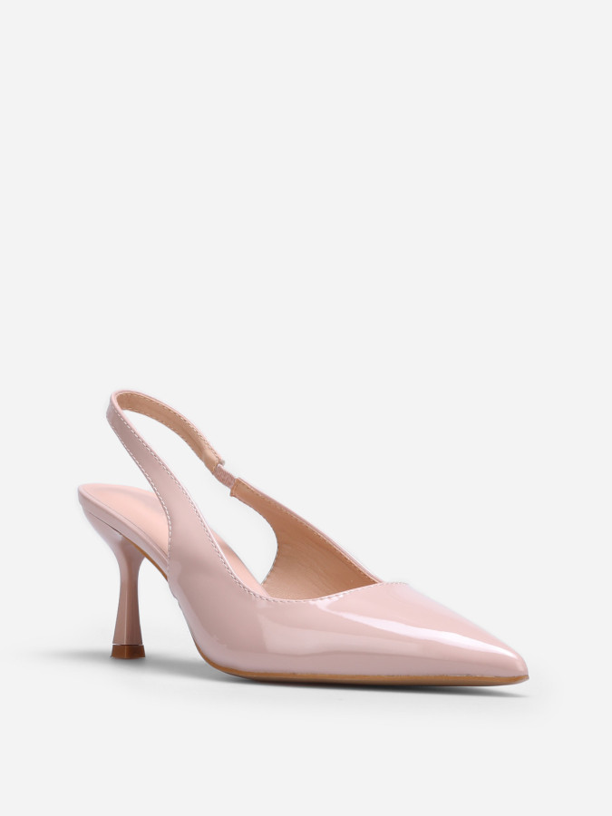 Slingback vernis beiges à talon bobine