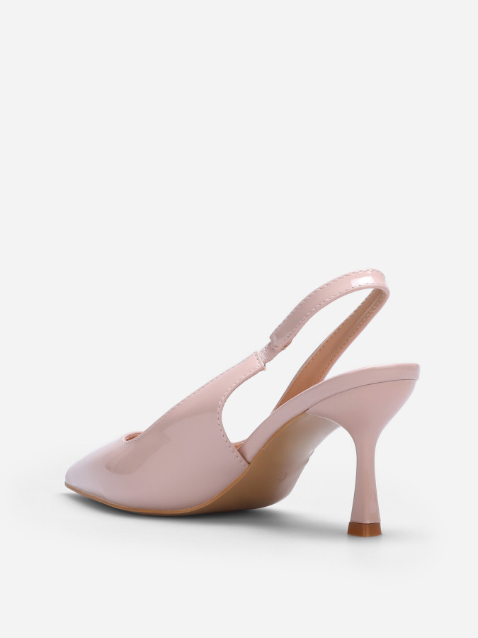 Slingback vernis beiges à talon bobine