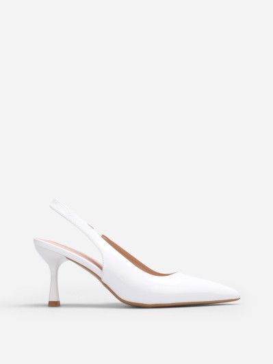 Slingback vernis blancs à talon bobine