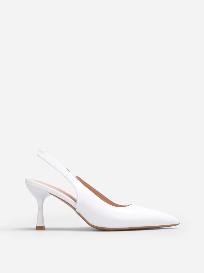 Slingback vernis blancs à talon bobine