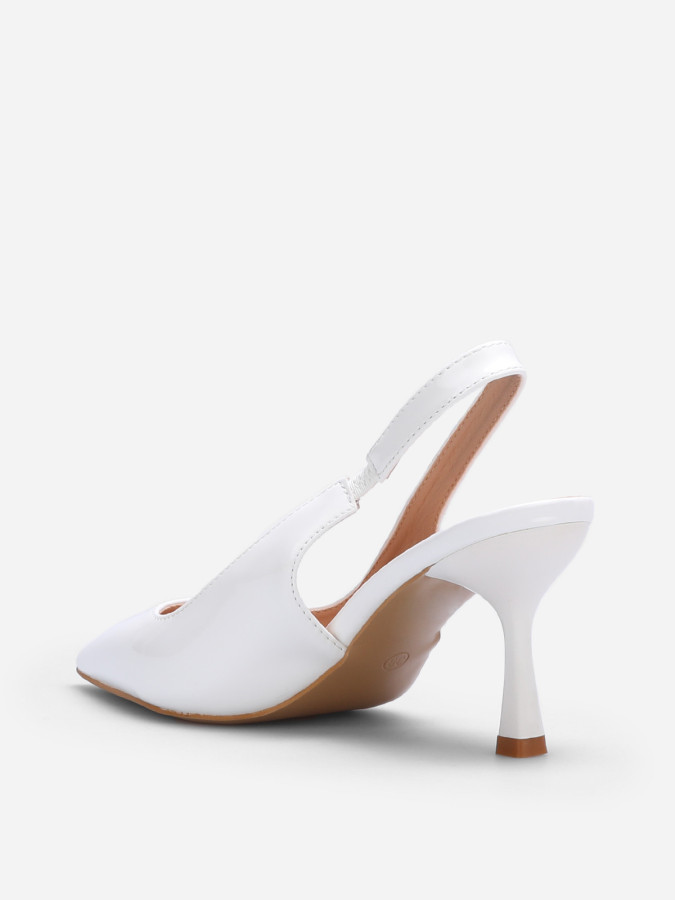 Slingback vernis blancs à talon bobine