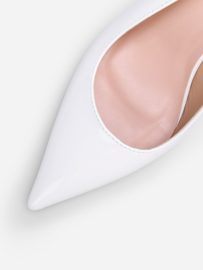 Slingback vernis blancs à talon bobine