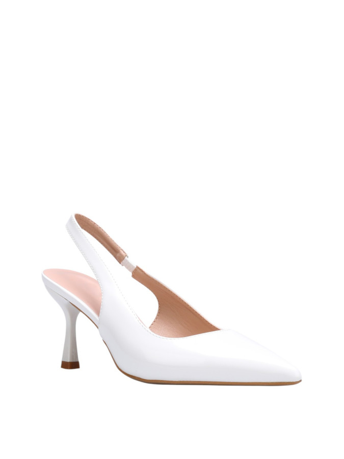 Slingback vernis blancs à talon bobine
