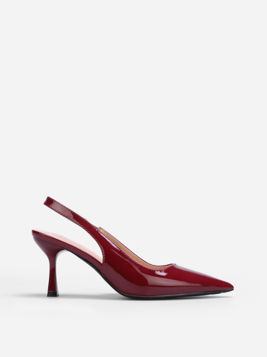Slingback vernis bordeaux à talon bobine