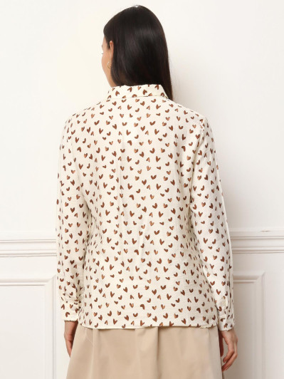 Chemise fluide à cœurs marrons et manches longues