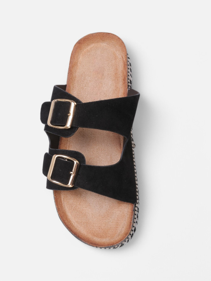 Mules en suédine à plateforme tressée noires