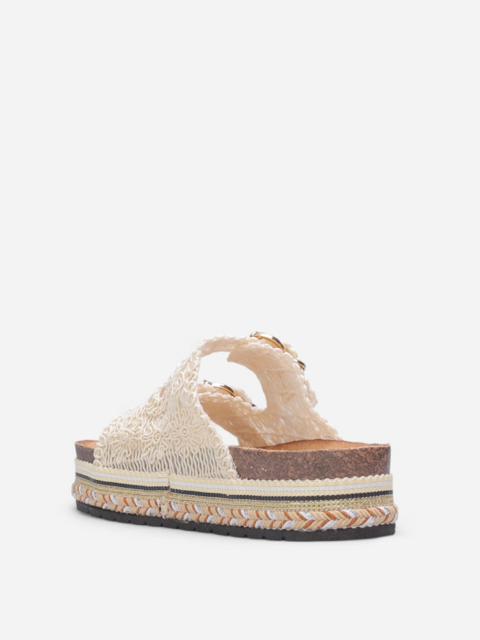 Mules brodées à plateforme beiges