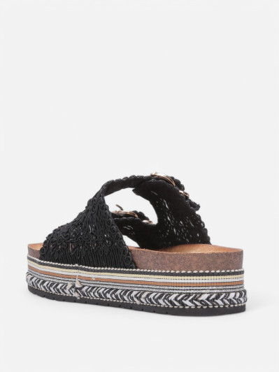 Mules brodées à plateforme noires