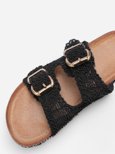 Mules brodées à plateforme noires