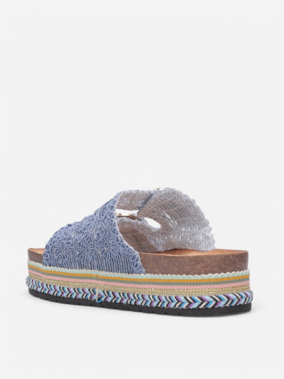 Mules brodées à plateforme bleues
