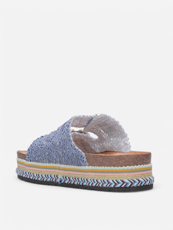 Mules brodées à plateforme bleues