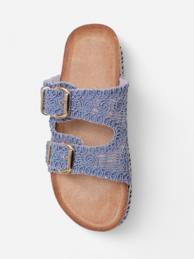 Mules brodées à plateforme bleues