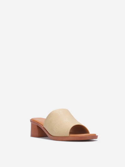 Mules taupe à talon avec large bride