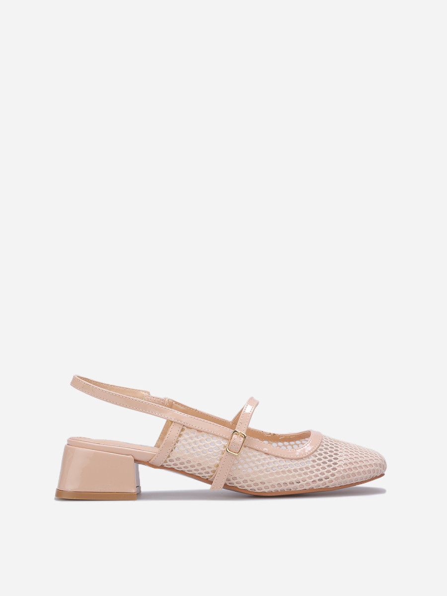 Slingback en résille beige à talon carré