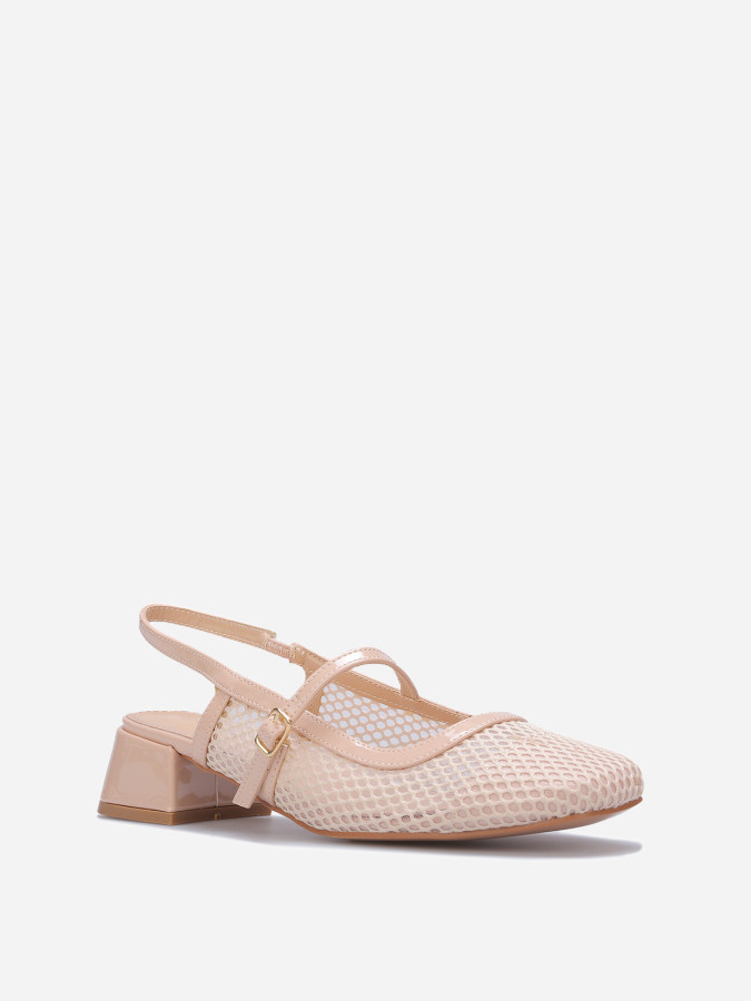 Slingback en résille beige à talon carré