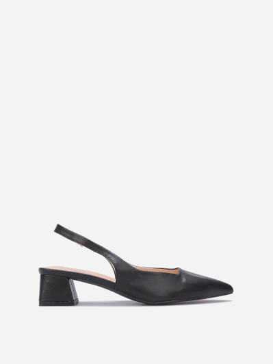 Escarpins slingback noir à petit talon carré
