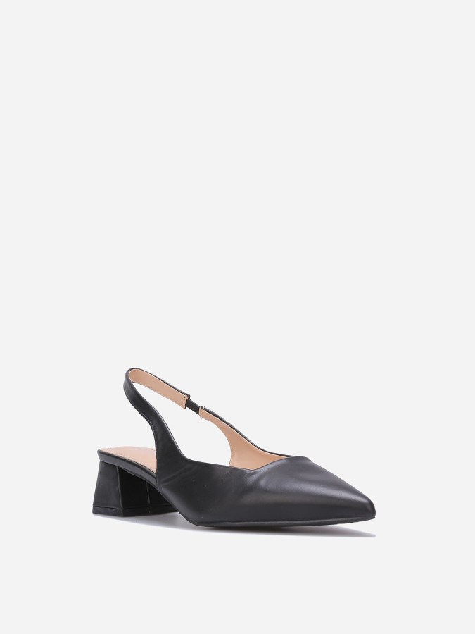 Escarpins slingback noir à petit talon carré