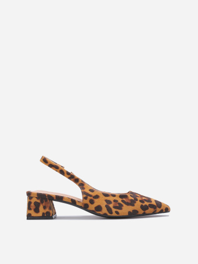 Escarpins slingback léopard à petit talon carré