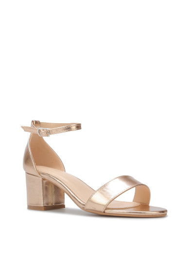 Sandales rose doré à talon carré