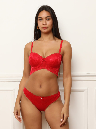 Ensemble en dentelle style corset rouge