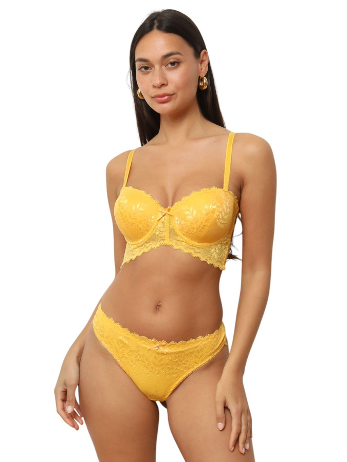Ensemble en dentelle style corset jaune