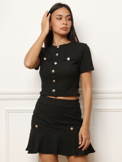 Top boutonné à manches courtes noir