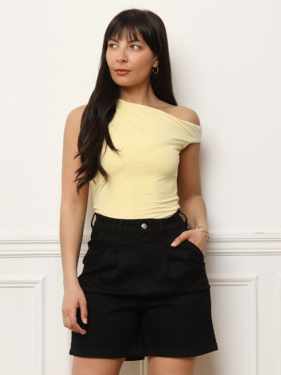 Top asymétrique à col bénitier jaune