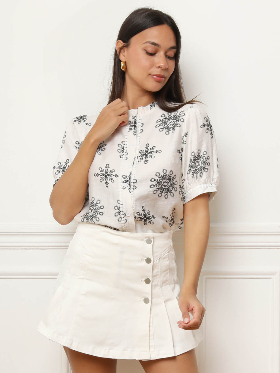 Chemisier à motifs fleurs et manches bouffantes