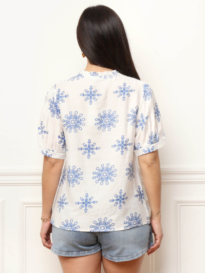 Chemisier à motifs fleurs et manches bouffantes