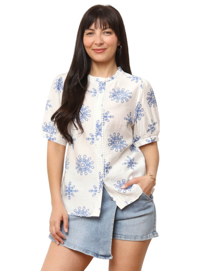 Chemisier à motifs fleurs et manches bouffantes