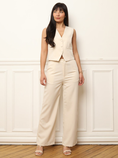 Pantalon style costume large beige