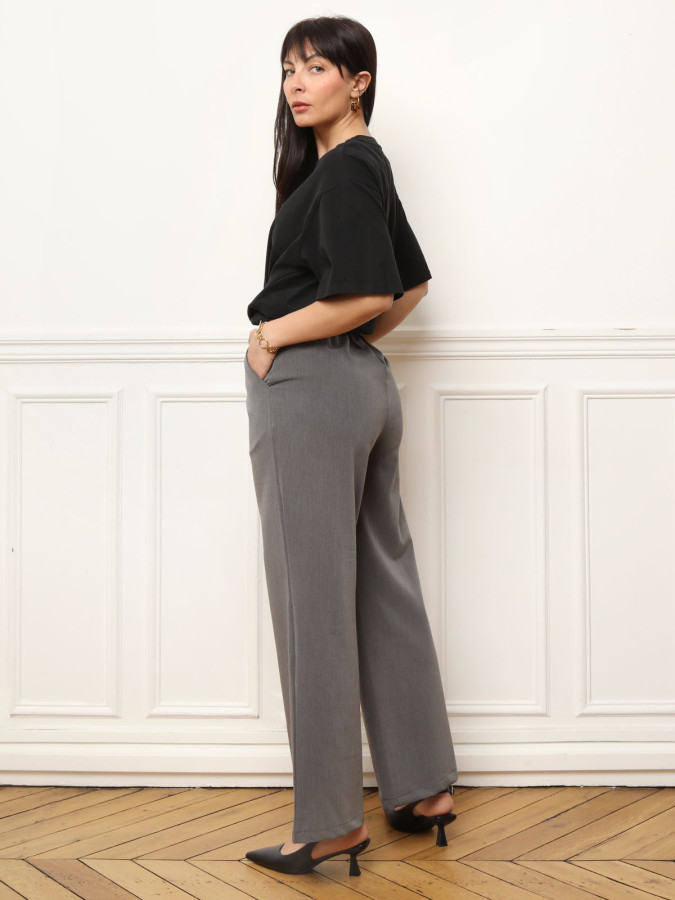 Pantalon style costume large gris