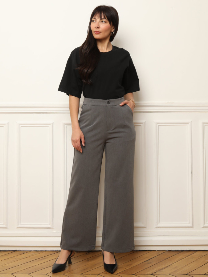 Pantalon style costume large gris