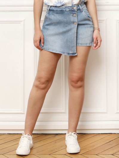 Jupe-short asymétrique en demin bleu