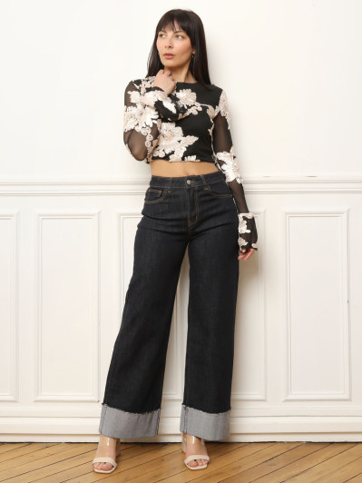 Jean brut large à revers