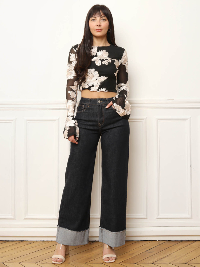 Jean brut large à revers