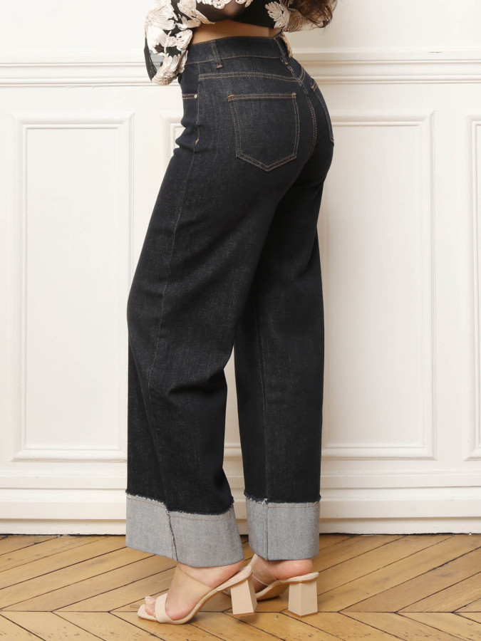 Jean brut large à revers